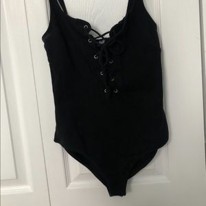 Black tie front body suit